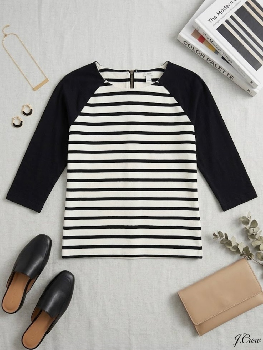 J.Crew Black & White Striped Raglan Long Sleeve Tee